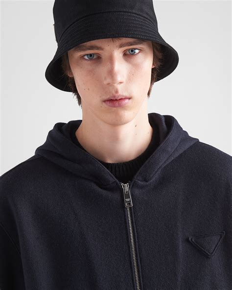 prada zip-up wool blend & nylon sweater|Navy Wool blend zipper hoodie .